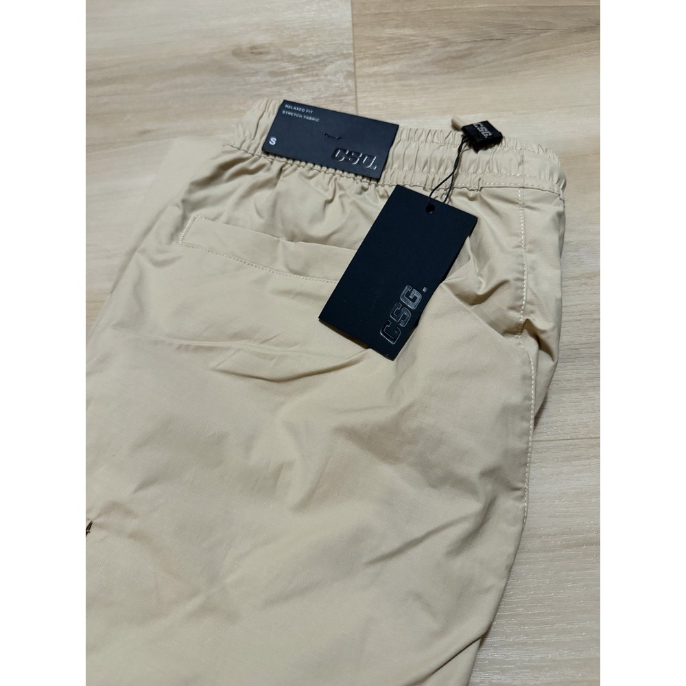 CSG Mens Light Weight Tan Cargo Pants With Drawstring Size Small Canyon